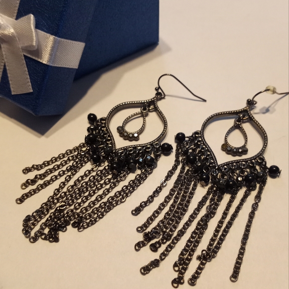 Gunmetal Gray Dangle Earrings - Picture 2 of 2